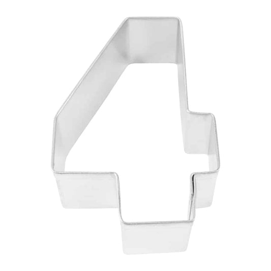 Number 4 cookie cutter made of metal, shown from a top-down view.