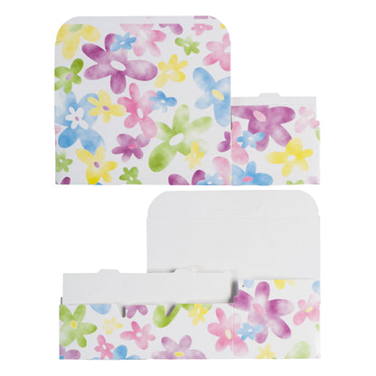 Watercolor daisy candy box shown in assembled and flat-folded views on a white background.