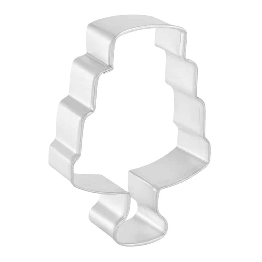 Side view of the wedding cake cookie cutter, highlighting its depth and sturdy construction.