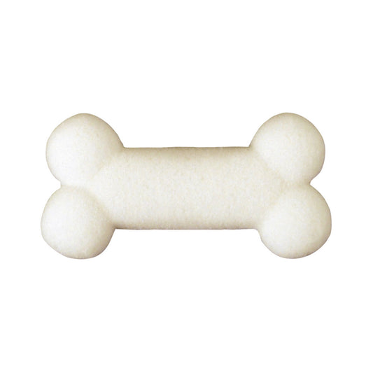 Single white dog bone Dec-Ons® pressed sugar decoration with a smooth, rounded shape shown against a white background.