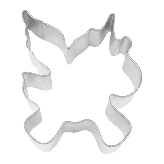 Top-down view of a winged unicorn-shaped metal cookie cutter, featuring a defined horn and wings.