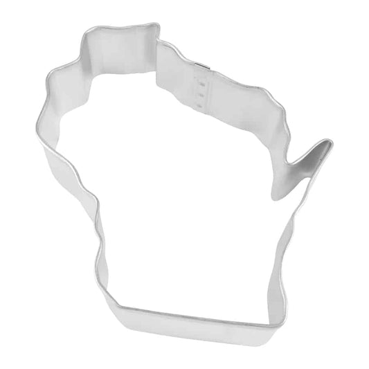 Wisconsin State Cookie Cutter made of tinplated steel, featuring a detailed outline of the state.