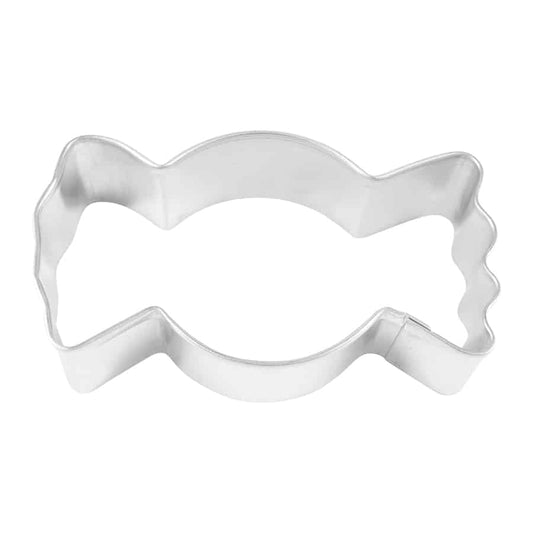 Candy-shaped cookie cutter with a round center and flared edges resembling a wrapper.