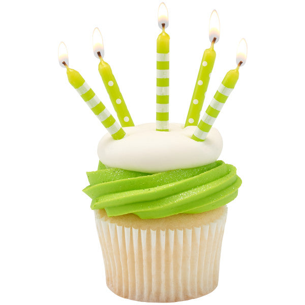 Lime Green Stripes & Dots Birthday Candles - 16 Pack