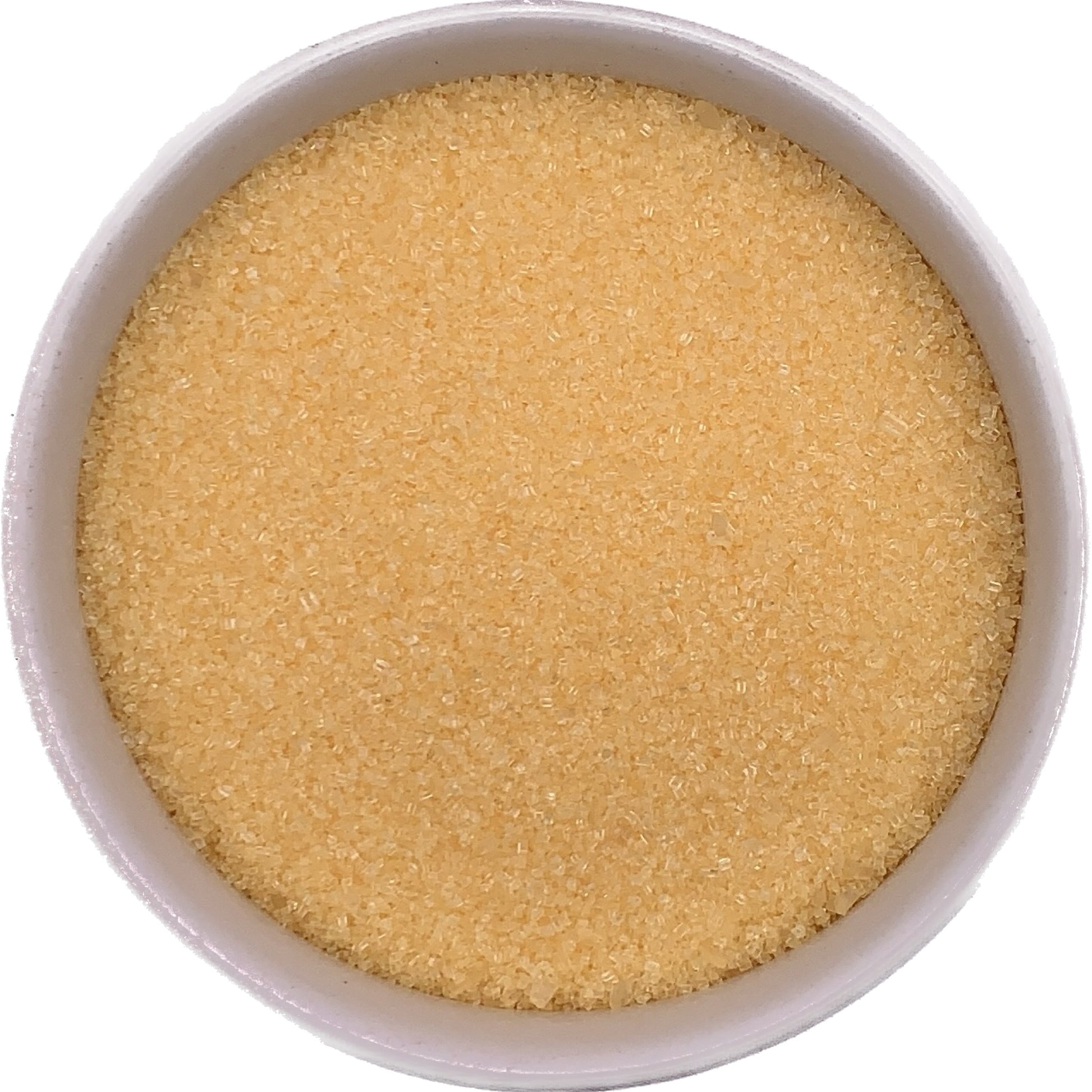 Close-up of a bowl filled with yellow sanding sugar, showcasing its fine texture and vibrant color.