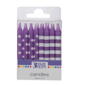 Stripes/Dots Purple Candles 16/pkg