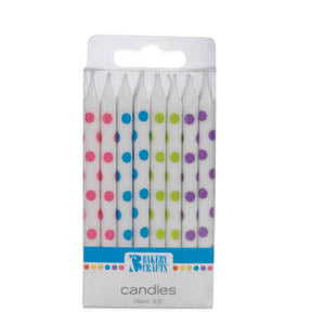 Color Dotted White Candles 16/pkg