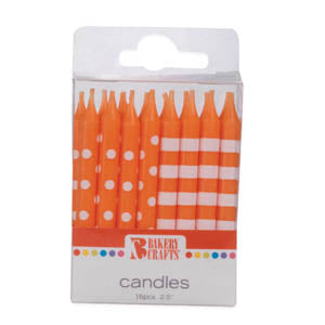 Stripe/Dots Orange Candles 16/pkg