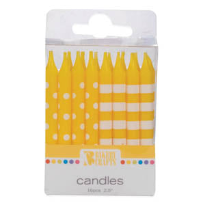 Stripe/Dots Yellow Candles 16/pkg