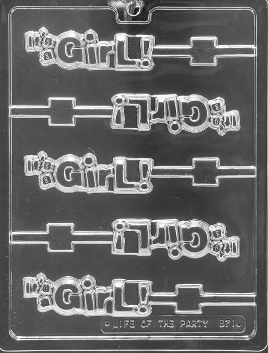 It's A Girl Long Chocolate Lollipop Mold