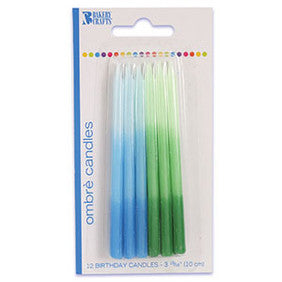 Ombre Candle Blue and Green 12/pkg