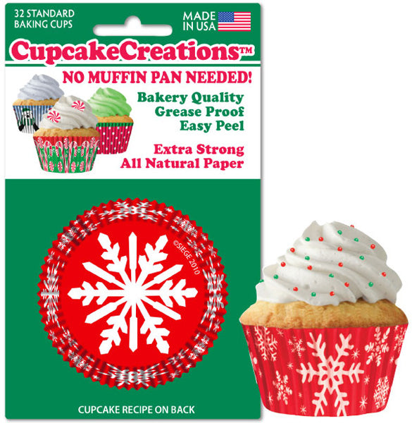 Red w/ White Snowflakes Baking Cups Standard 32/pkg