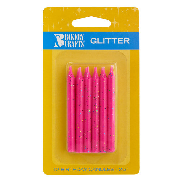 Glitter Candles - Pink 12/pkg