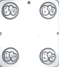 Boo Halloween Oreo Chocolate Mold with 4 cavities, each featuring a spooky "Boo" design, perfect for making Halloween-themed chocolate-covered Oreos.
