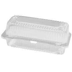 DFI Loaf Hinge Container, 8 1/2 x 4 1/2 x 3 1/2 inches, designed for bakery and takeout use.