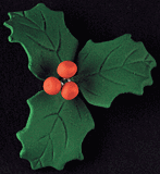 Holly & Berries Gum Paste Cake Decoration with green holly leaves and red berries - 4 Pack, size 2 1/2 inches