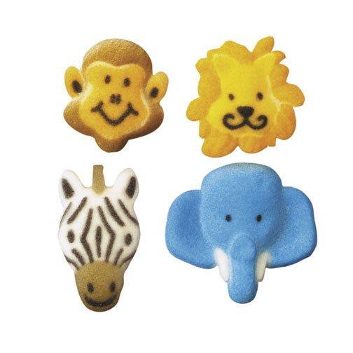 Jungle Animal Pressed Sugar Decorations featuring edible monkeys, lions, elephants, and zebras.