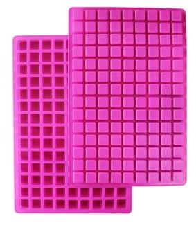 Two bright pink silicone molds with 126 square cavities each, ideal for making small candies, gummies, chocolates, or mini ice cubes.