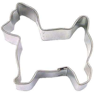 Tinplate steel cookie cutter shaped like a Terrier dog.